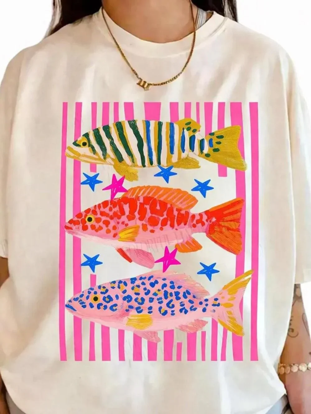 Maximalist Tropical Fish Trio T-Shirt 🐠🌺🌊 | Bold Ocean Graphic Tee - Picture 3 of 4